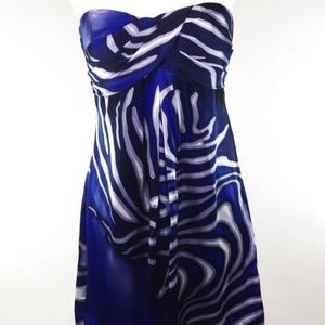 Cache Blue Swirl Strapless Empire Waist Dress Sz2
